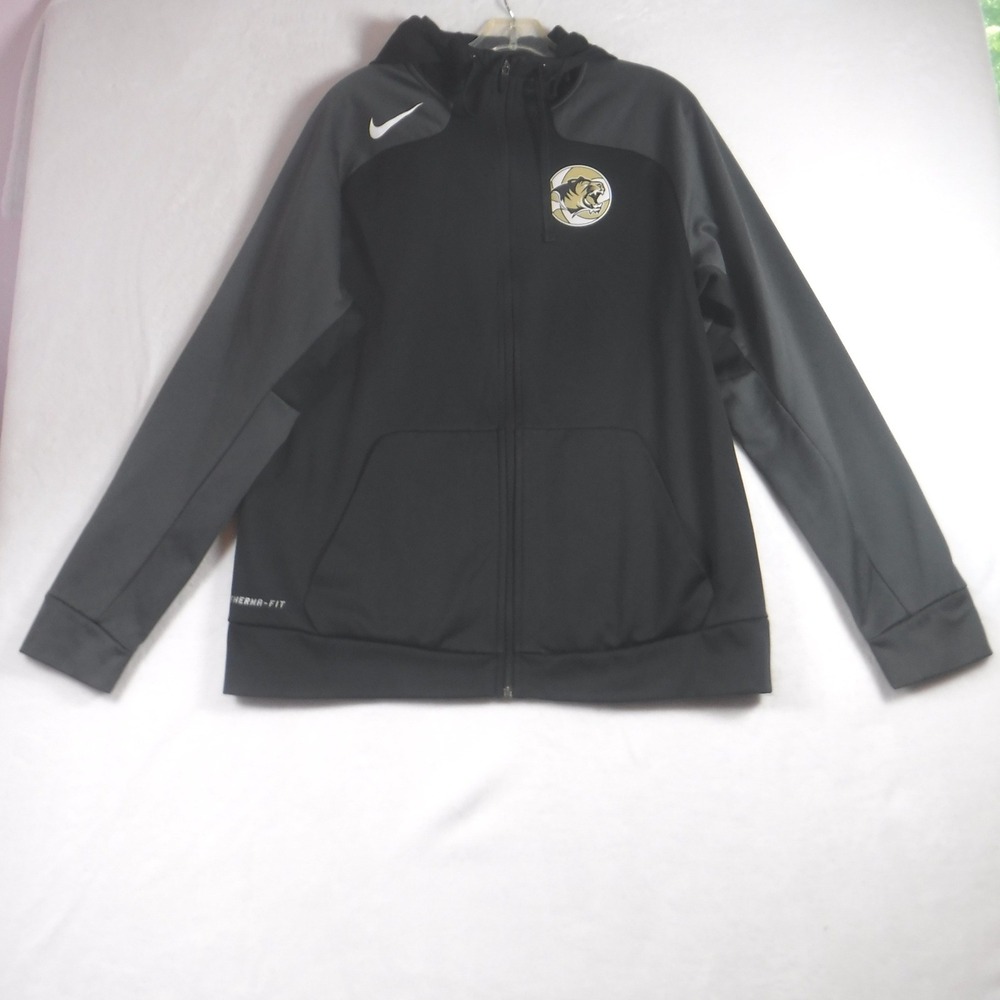 Nike Hoodie Mens L Black Gray Full Zip Jacket Missouri Mizzou Tigers Therma-Fit